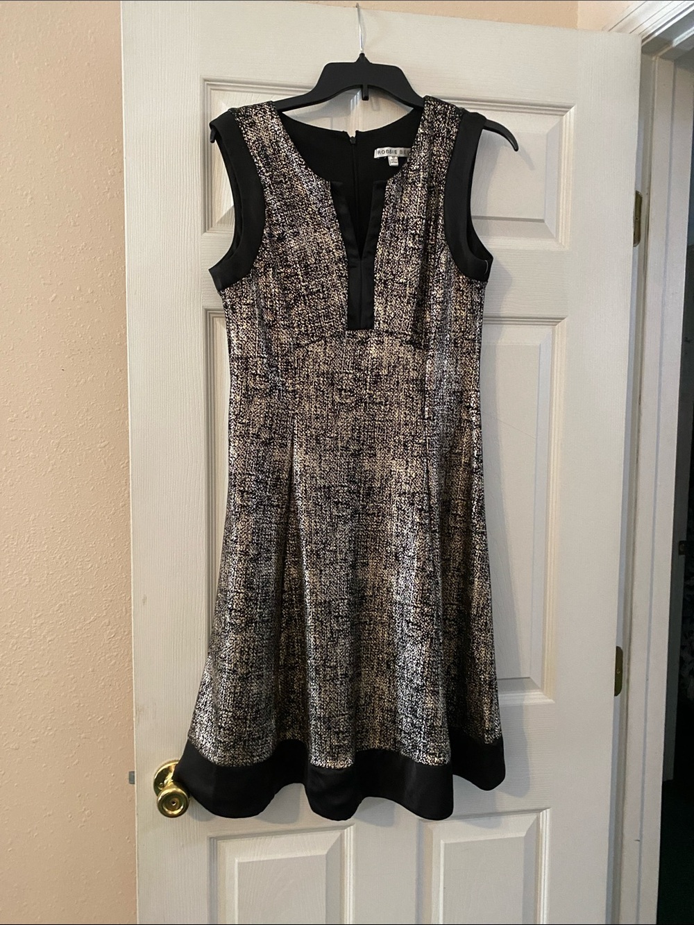 White House Black Market Black and Silver Metallic Tweed Midi Dress